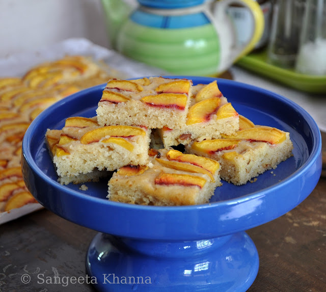 Whole wheat, Olive oil, eggless cake with Peaches or Nectarines..