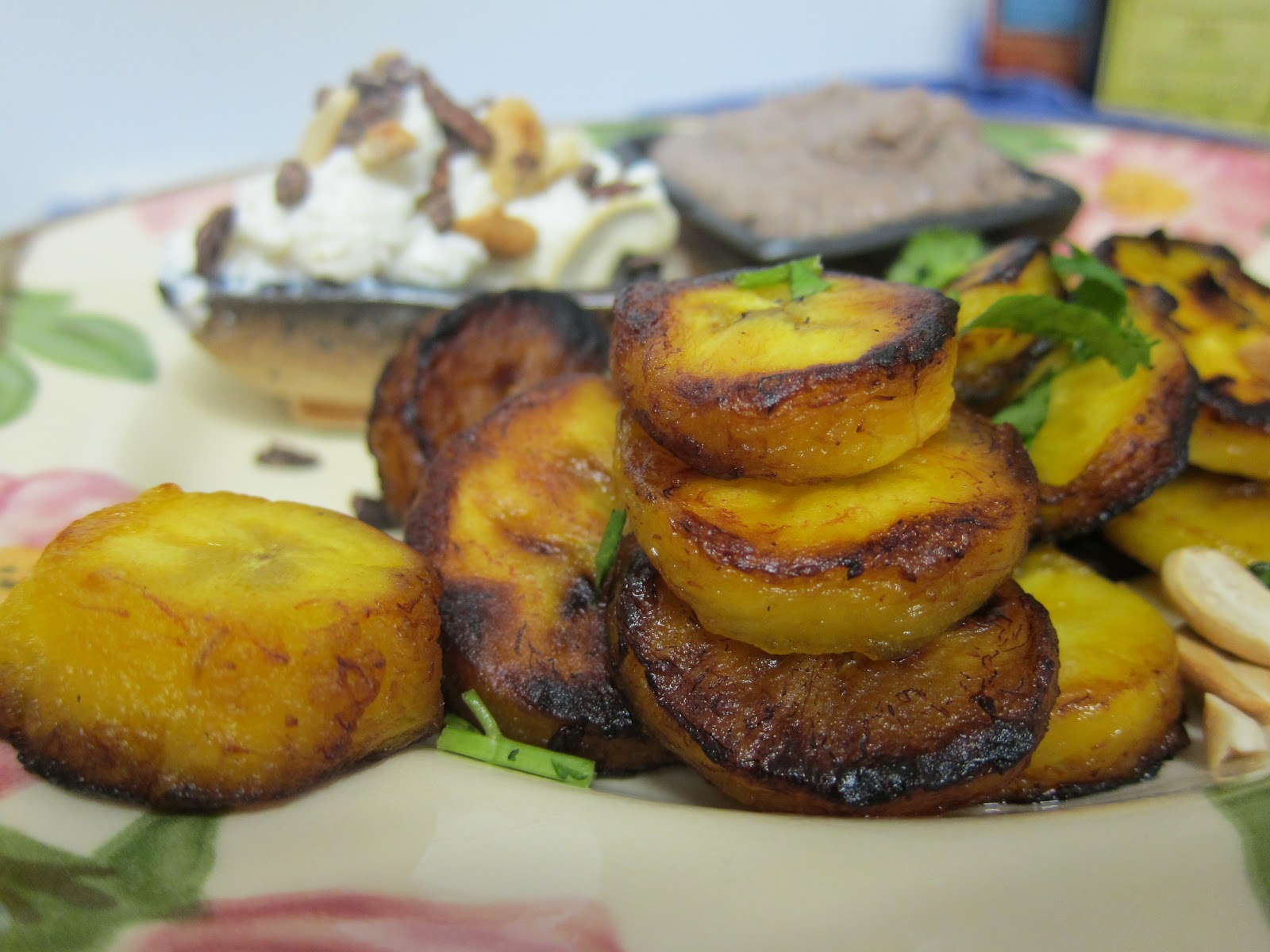 Banana Wonder Fried Plantains with Feta Sour Cream and Black Bean Hummus