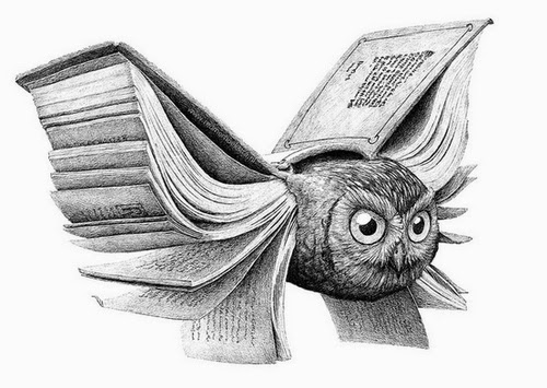 08-Book-Owl-Redmer-Hoekstra-Surreal-Animals-Ink-Drawings-www-designstack-co