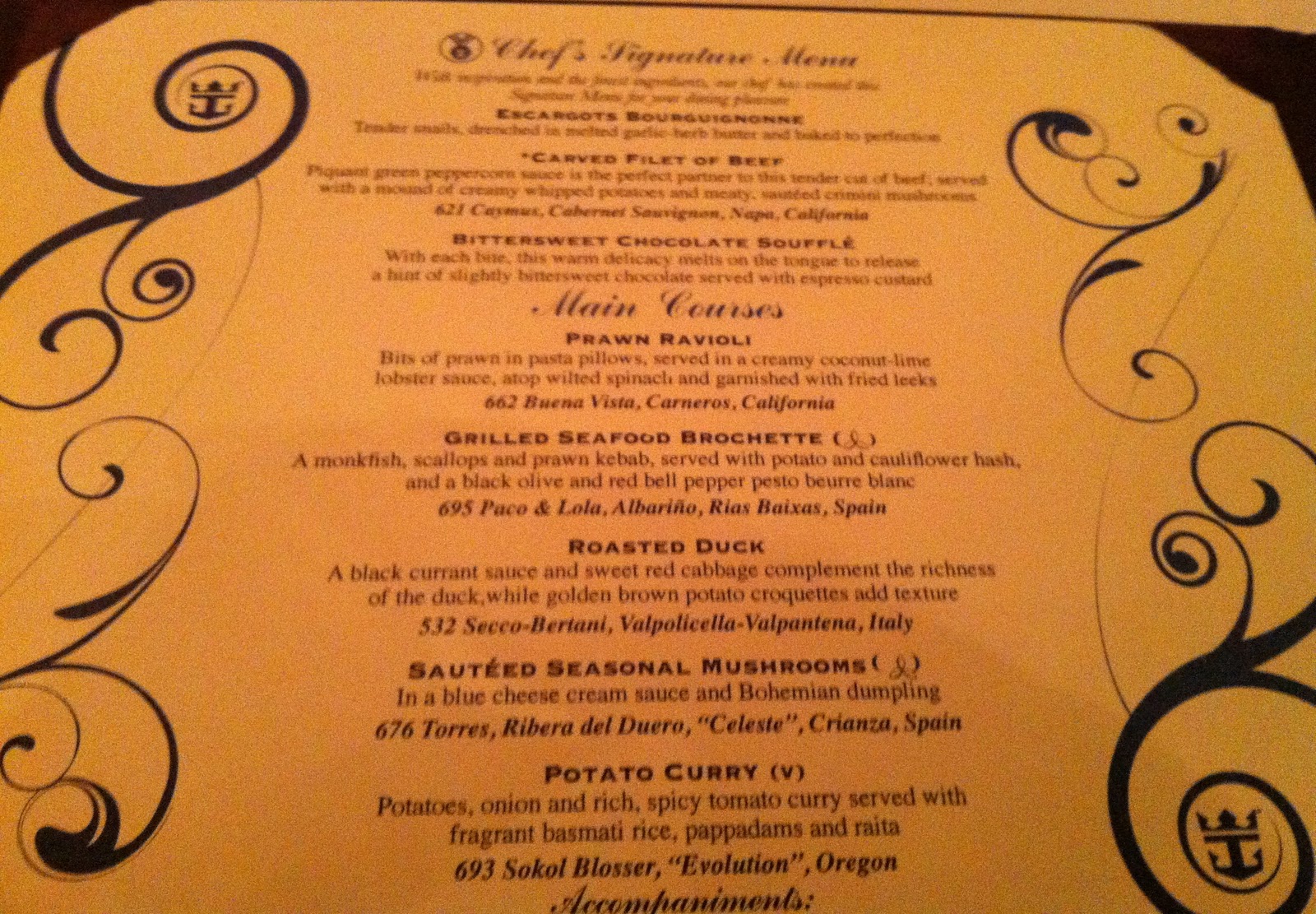 Independence Of The Seas Dining Room Menu