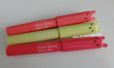 three Tony Moly petite bunny gloss bars