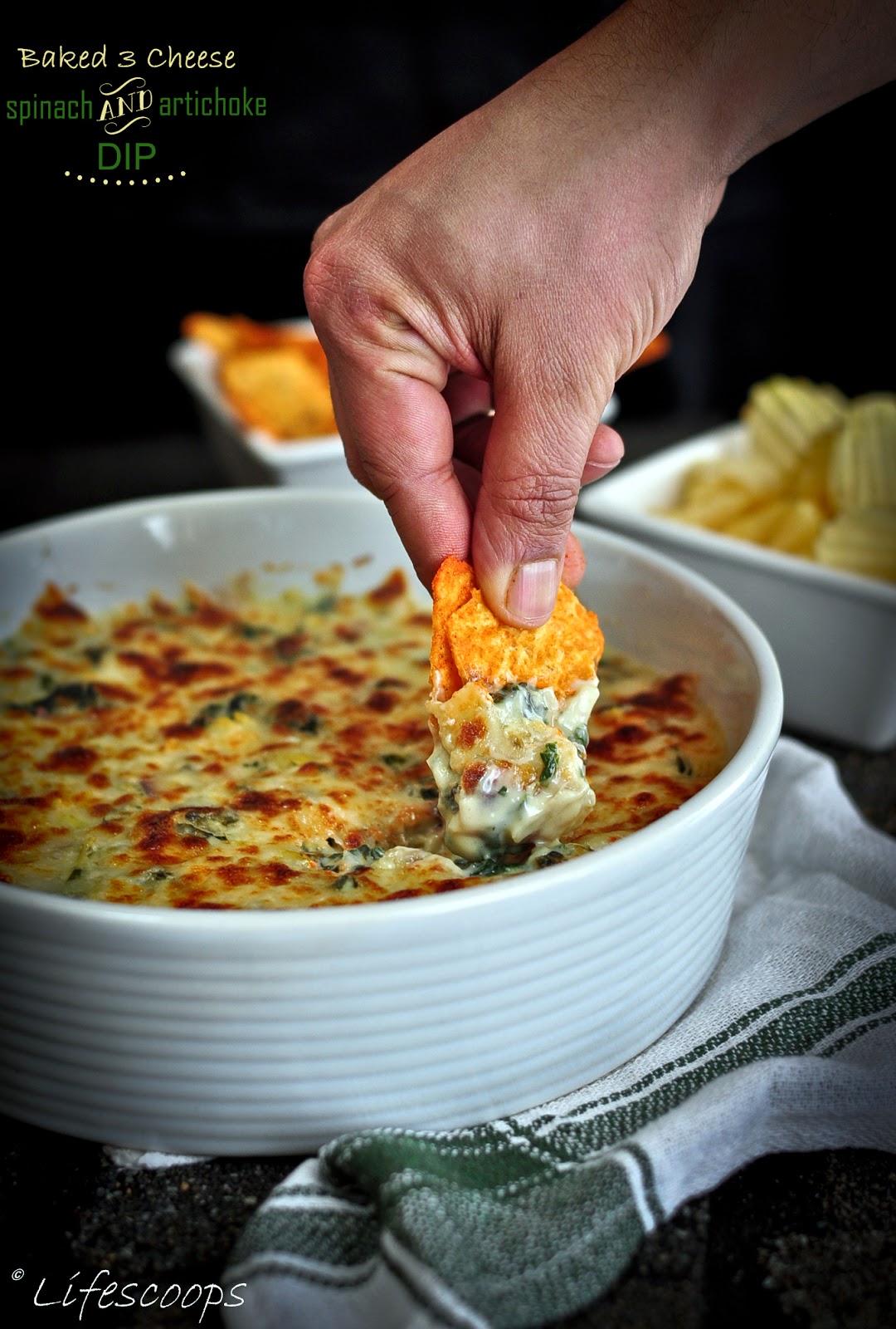 Life Scoops Irresistible Baked 3 Cheese Spinach and Artichoke Dip