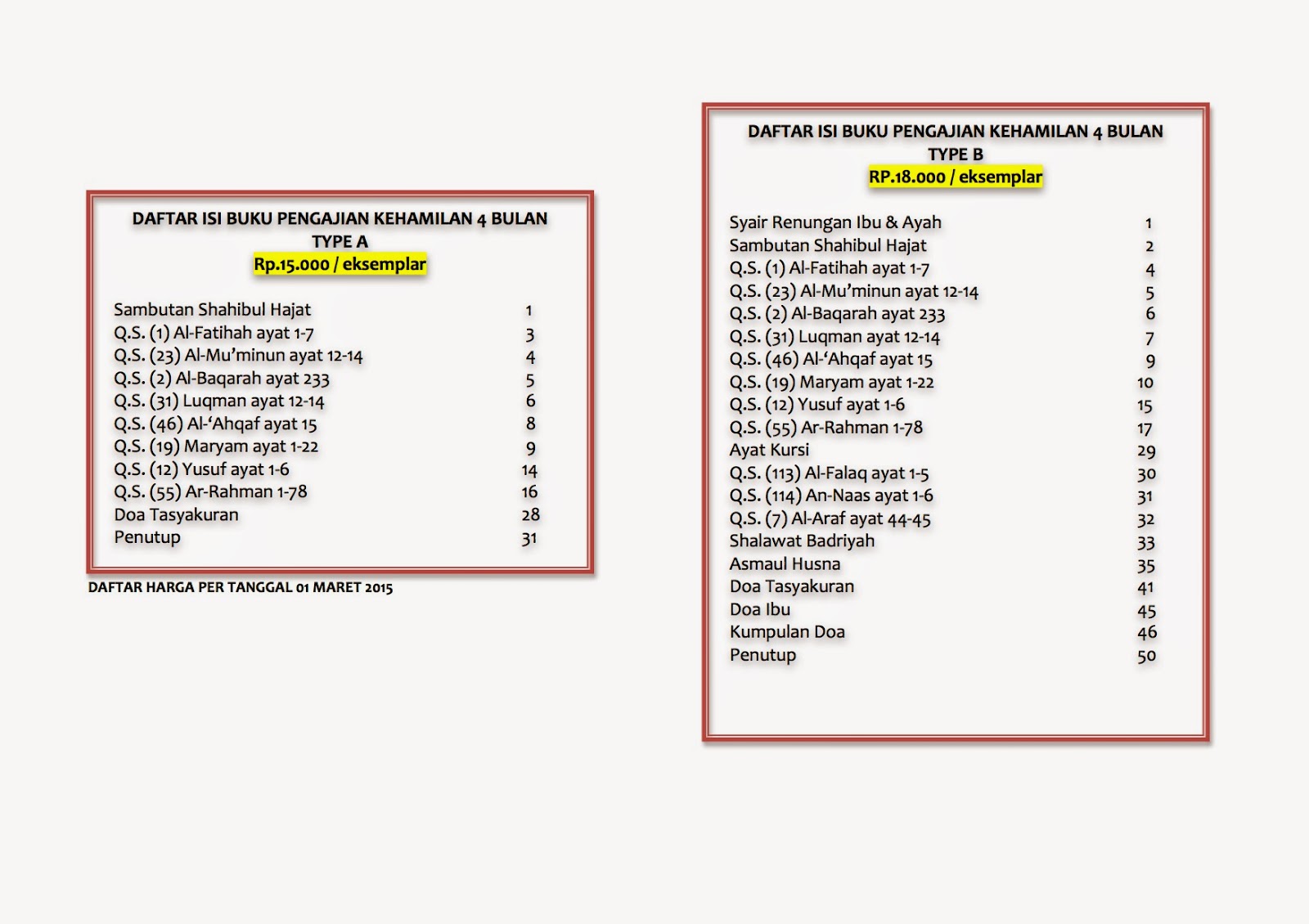 the beginning Daftar Harga Per 1 Maret 2015