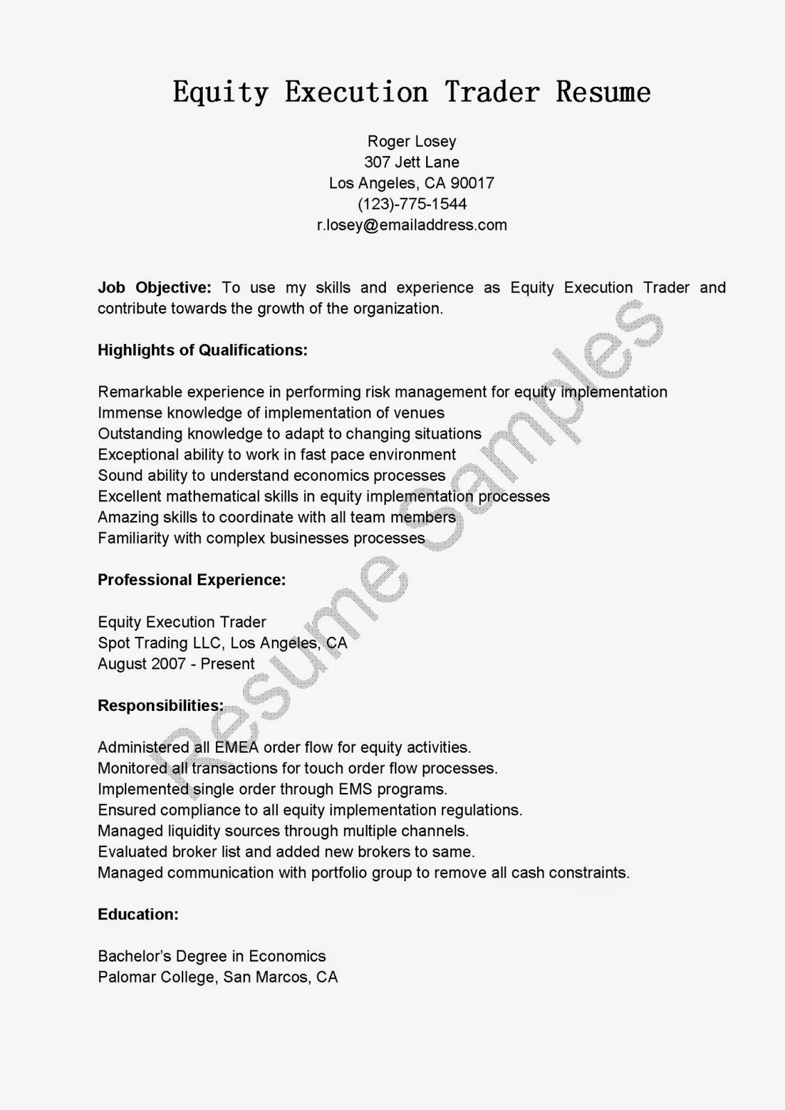cover letter equity trader