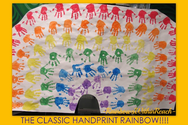 Classic Rainbow from Painted Hand Prints as Bulletin Board Cover Classic Rainbow from Painted Hand Prints as Bulletin Board Cover