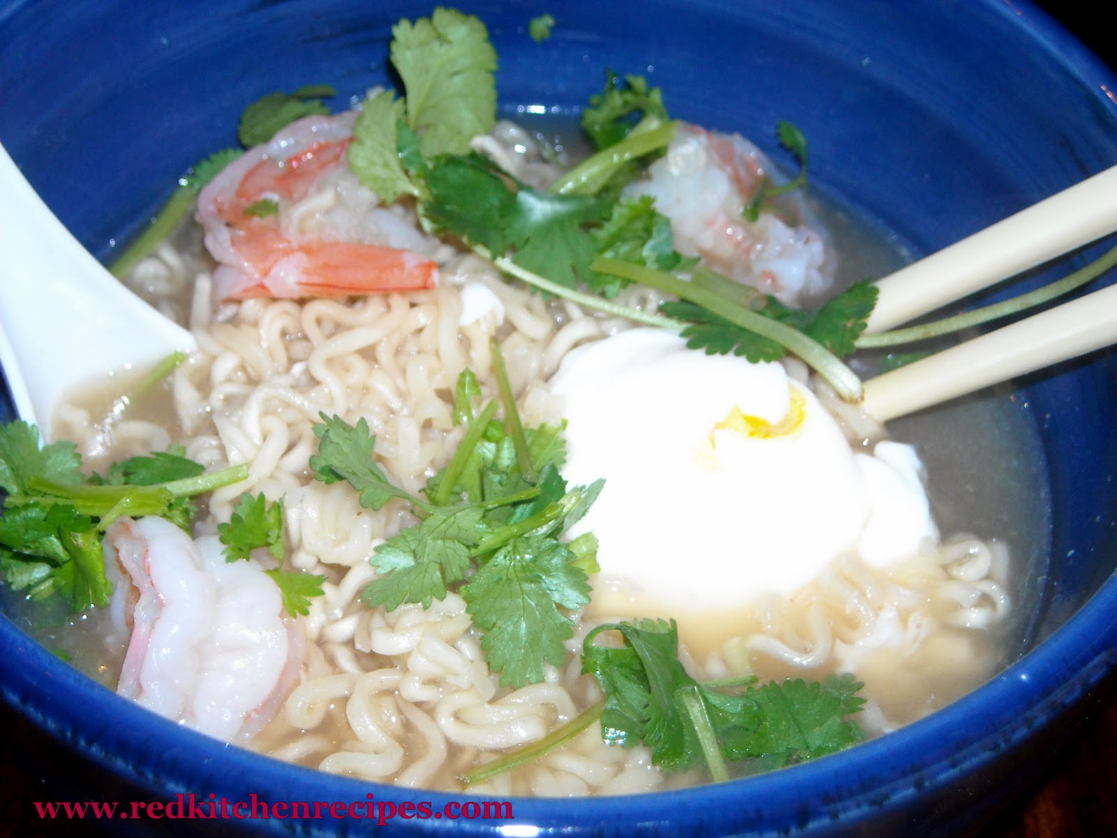 Red Kitchen Recipes Ramen with Shrimp & Poached Egg