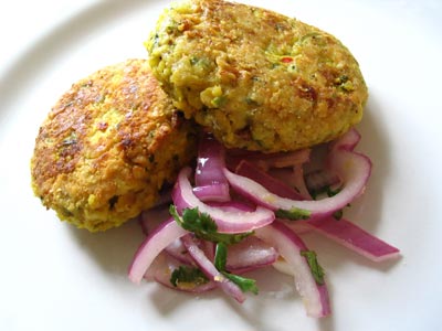 Delia's Spiced Chickpea Cakes with Red Onion and Coriander Salad
