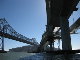 Original eastern span of the Bay Bridge (left), replacement span (right)