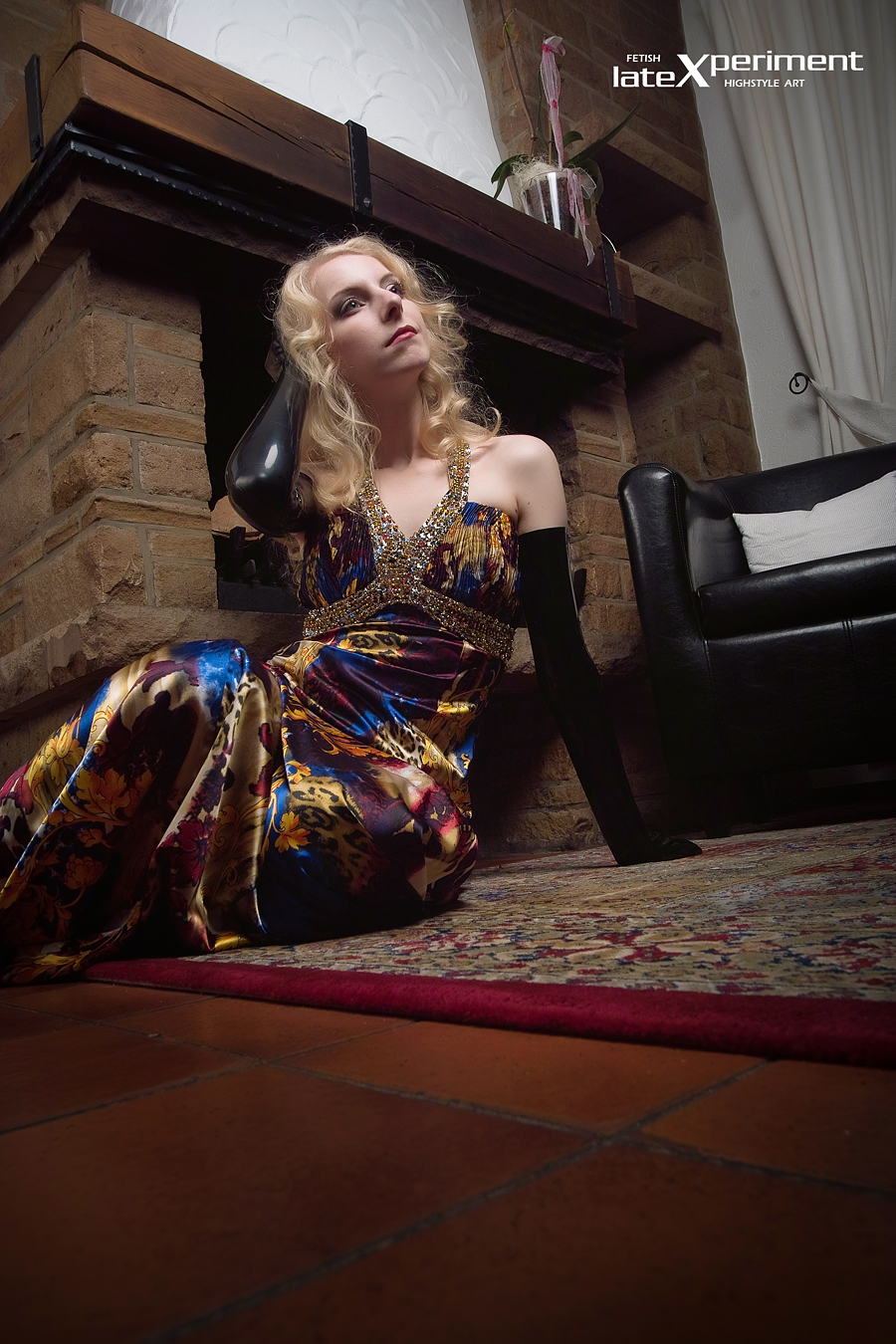 Long Skirts & Dresses Long Satin Gown & Long Black Latex Gloves