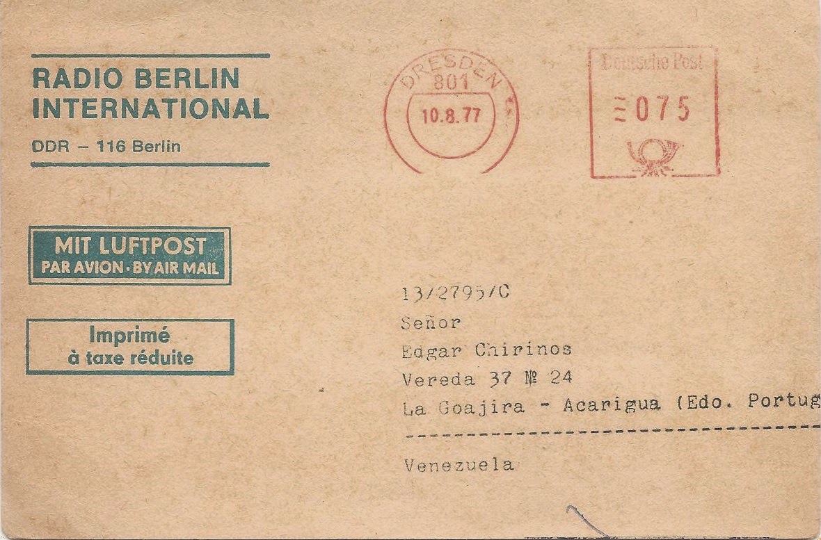 RADIO BERLIN INTERNACIONAL 1.977 ETIQUETA POSTAL DE RADIO BERLIN