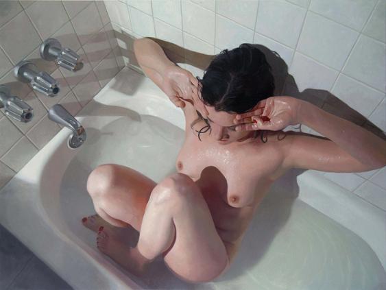 alyssa monks pintura hiper realista mulheres nuas no banho