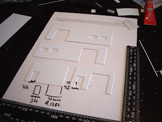 Scratch built garage walls cut from scrap styrene sheet