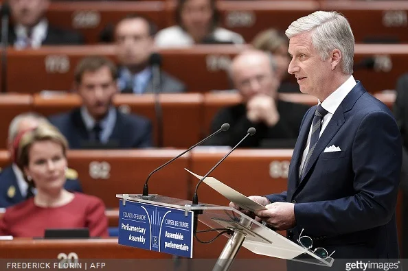 King Philippe - Filip of Belgium delivers a speech to the Parliamentary Assembly of the Council of Europe, in Strasbourg, eastern France