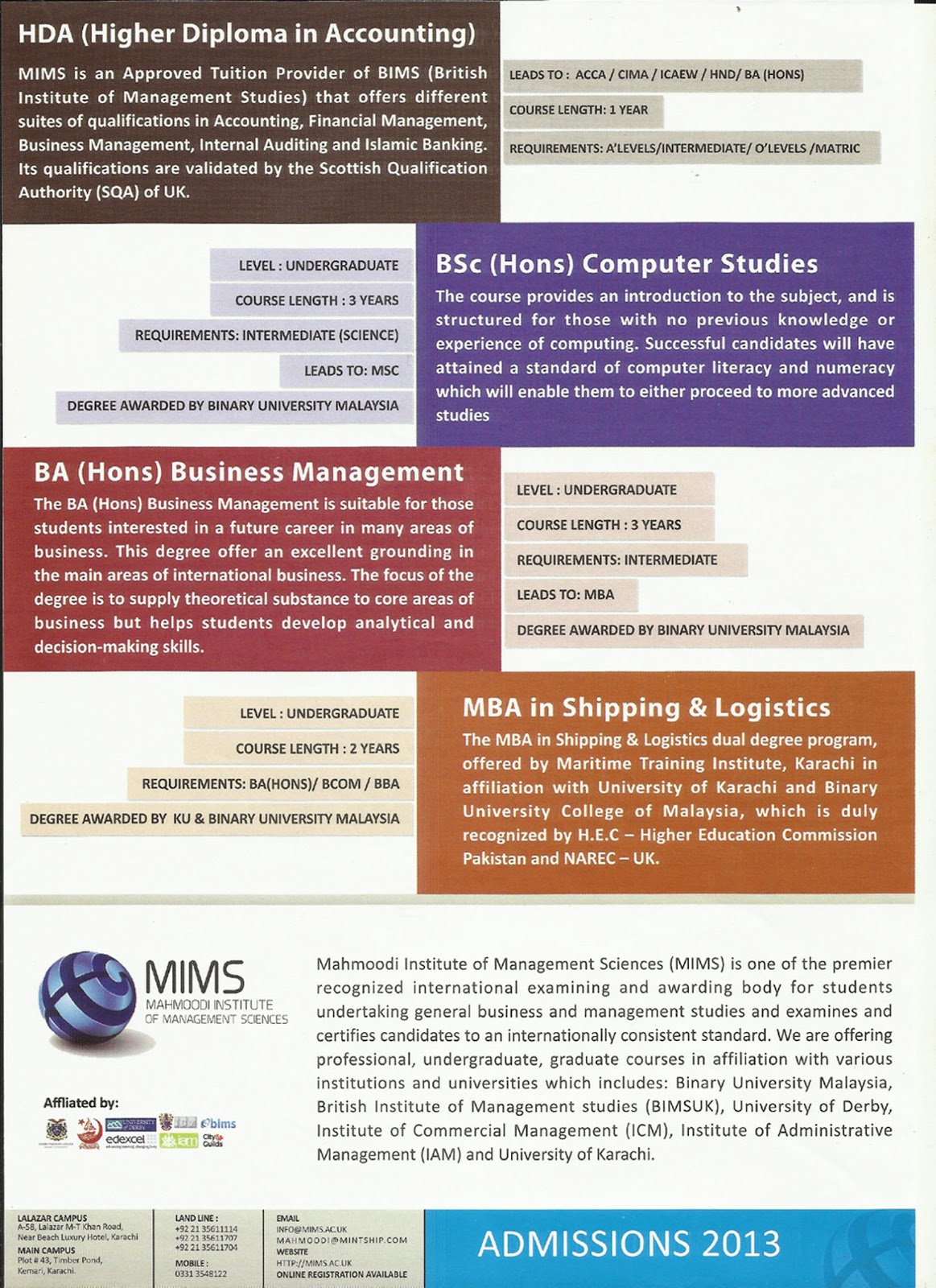 MAHMOODI INSTITUTE OF MANAGEMENT SCIENCE MIMS KARACHI