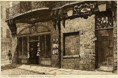 Gravure de 1864 du balcon du 1 rue des Prouvaires à Paris