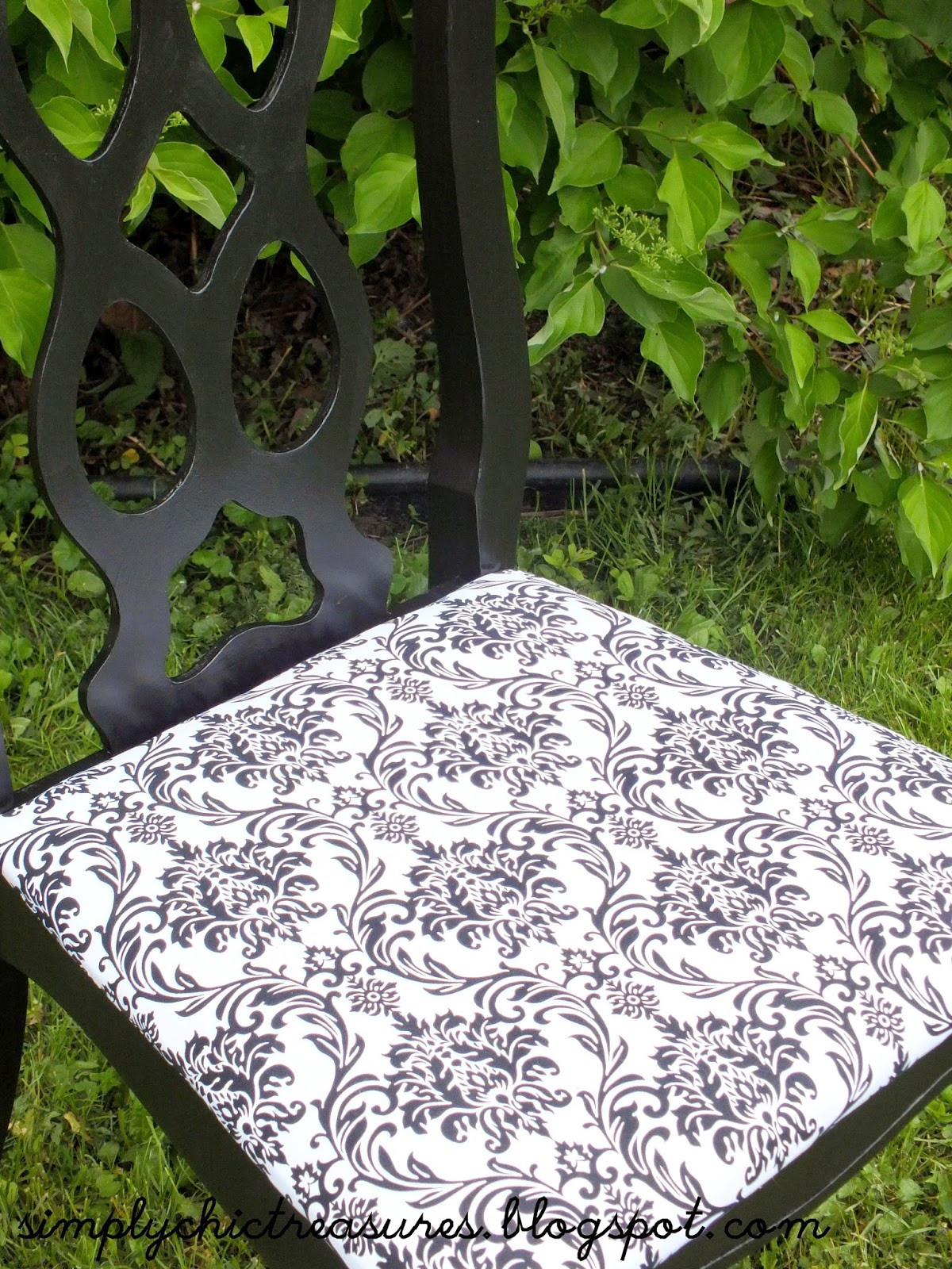 simply chic treasures Black and White Damask Chair (Or the chair that