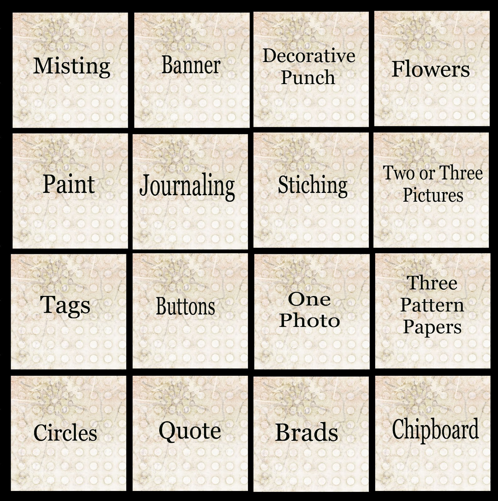 Scrapbook Bingo Diana Frosted Designs