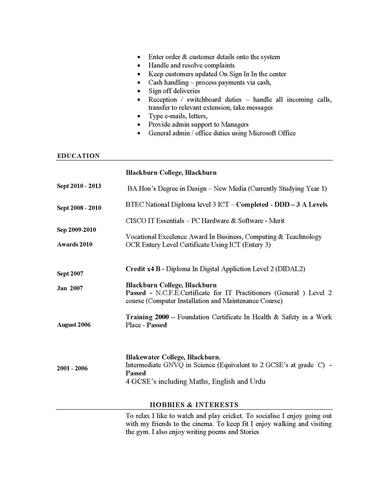 cv bio data