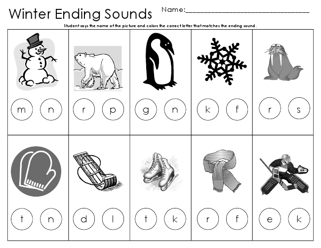 Mrs. Shelton's Kindergarten: Winter Ending Sound Sheet