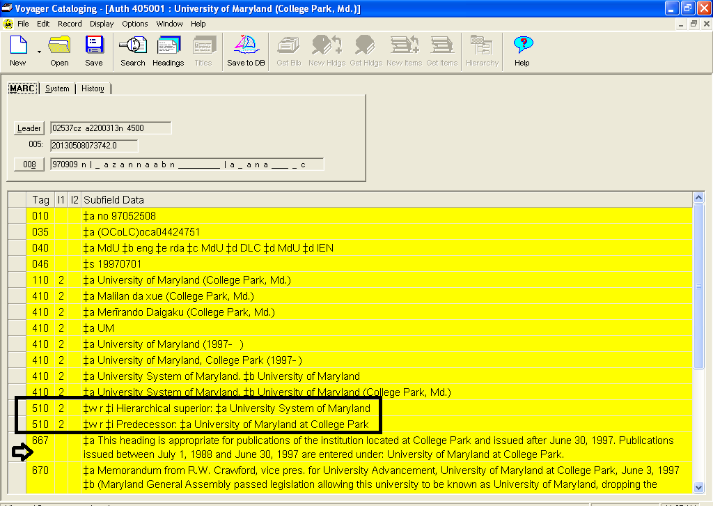 Resource Description & Access (RDA) Use of 500 and 510 Field to Show