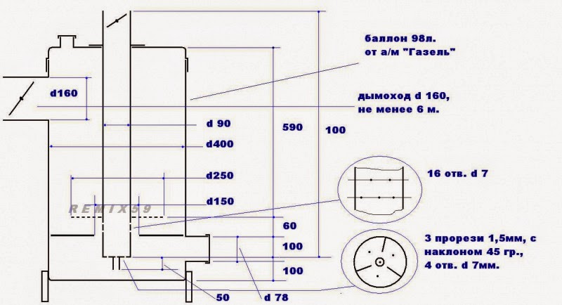 Печка на отработке схема