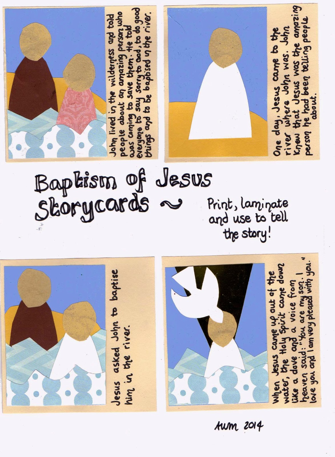 Flame Creative Children's Ministry Telling the story of Jesus' baptism Printable cards and