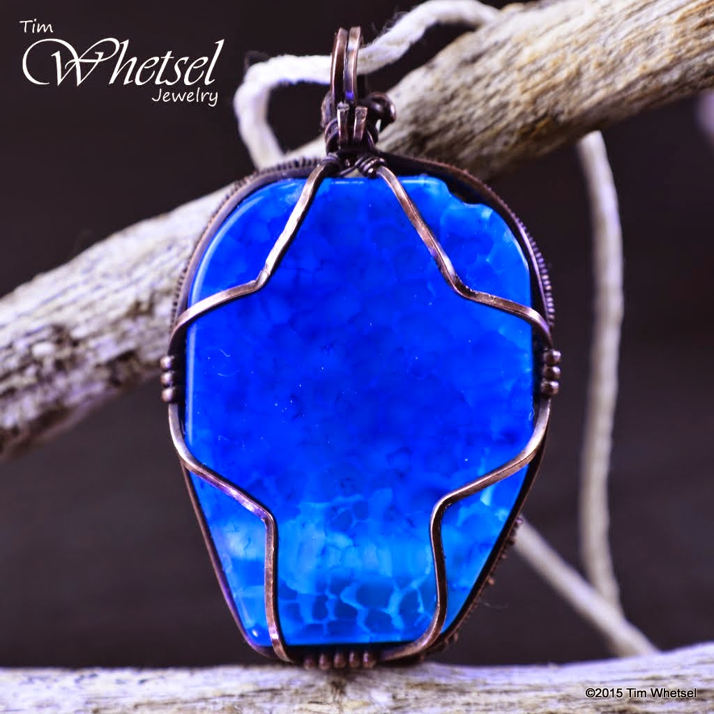 Back side of the wire wrapped tree of life pendant with blue agate stone - ©2015 Tim Whetsel Jewelry 