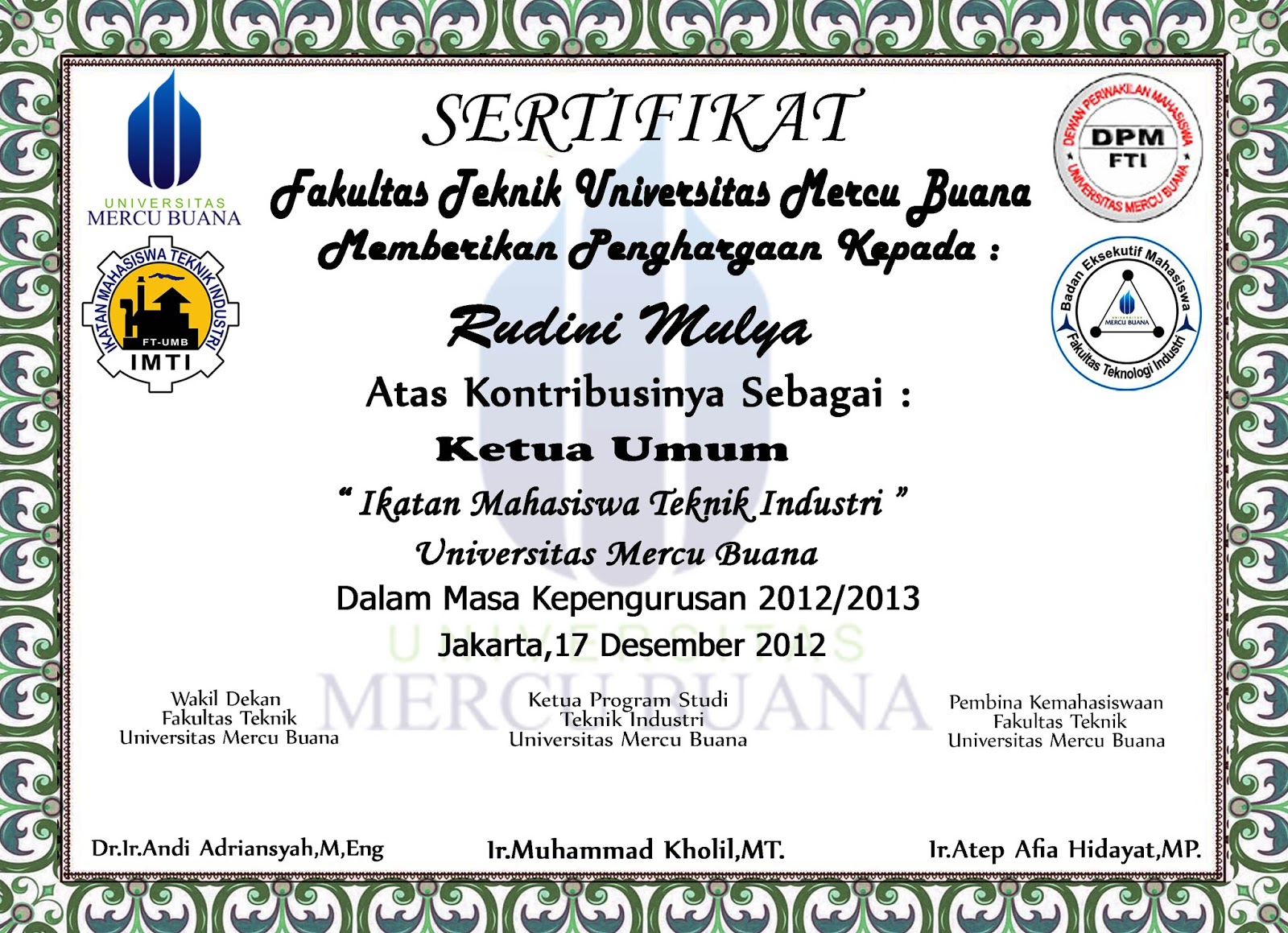 Teknik Industri10 Mercu Buana Surat Memorandum Sertifikat Kepengurusan Imti 2012 2013 Teknik Industri10 Mercu Buana Surat Memorandum Sertifikat Kepengurusan Imti 2012 2013