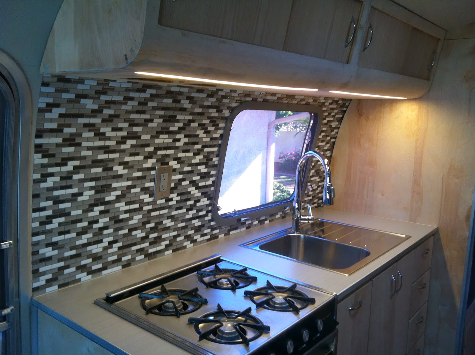 Airstream Renovation Airstream Kitchen backsplash installed