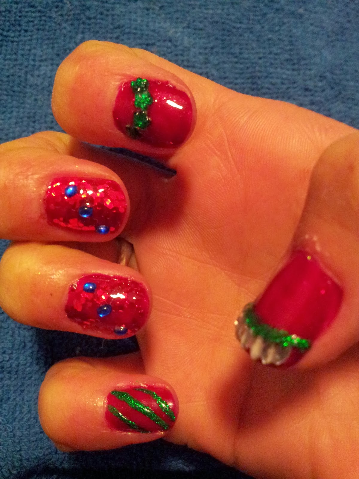 Mom's Thumb Reviews Manicure Monday Christmas Nails Lots of Zing