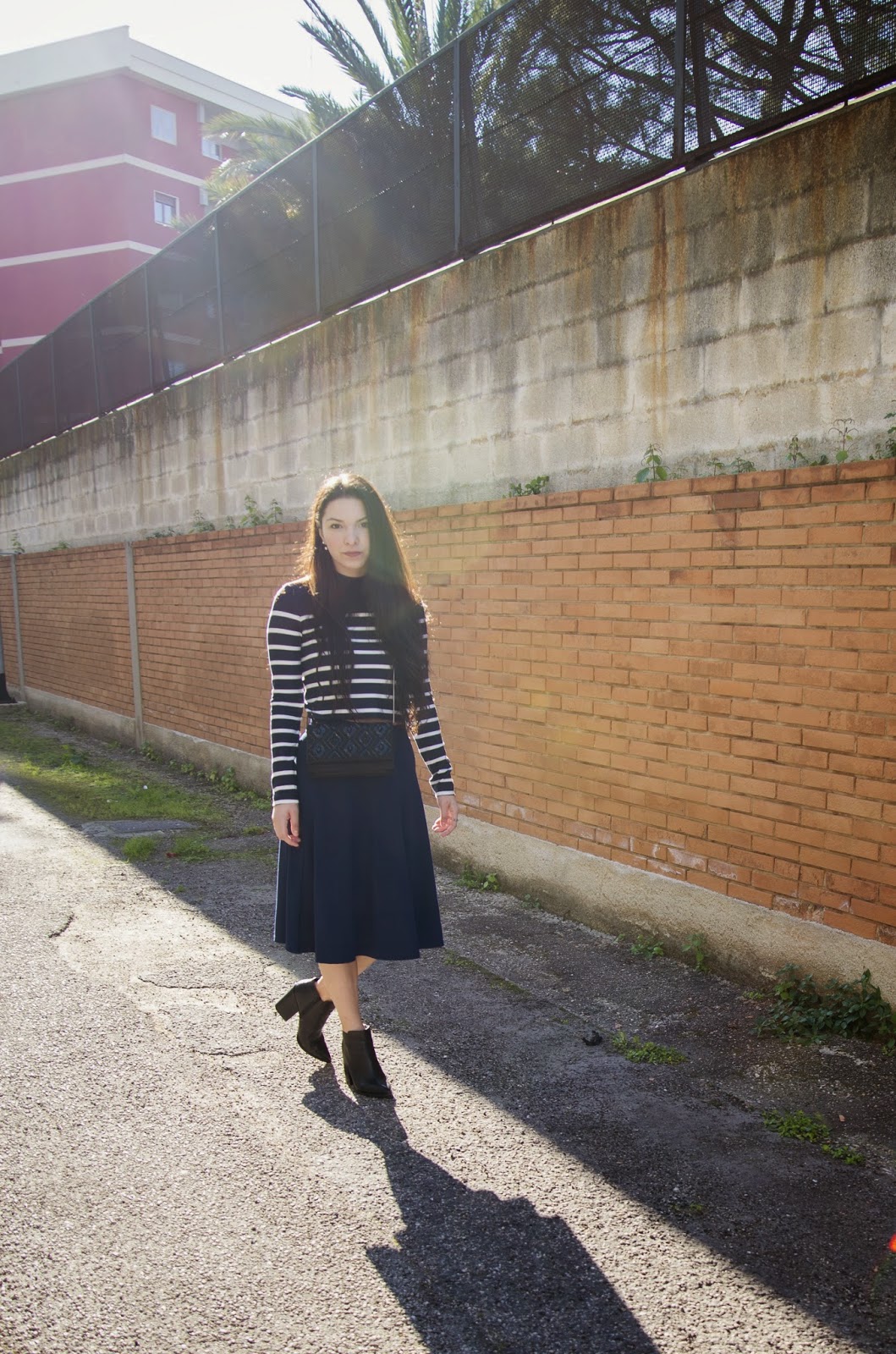 total blue, midi skirt, street fashion 2015, blue and black, francesca navarro, fashion blogger, river island boots