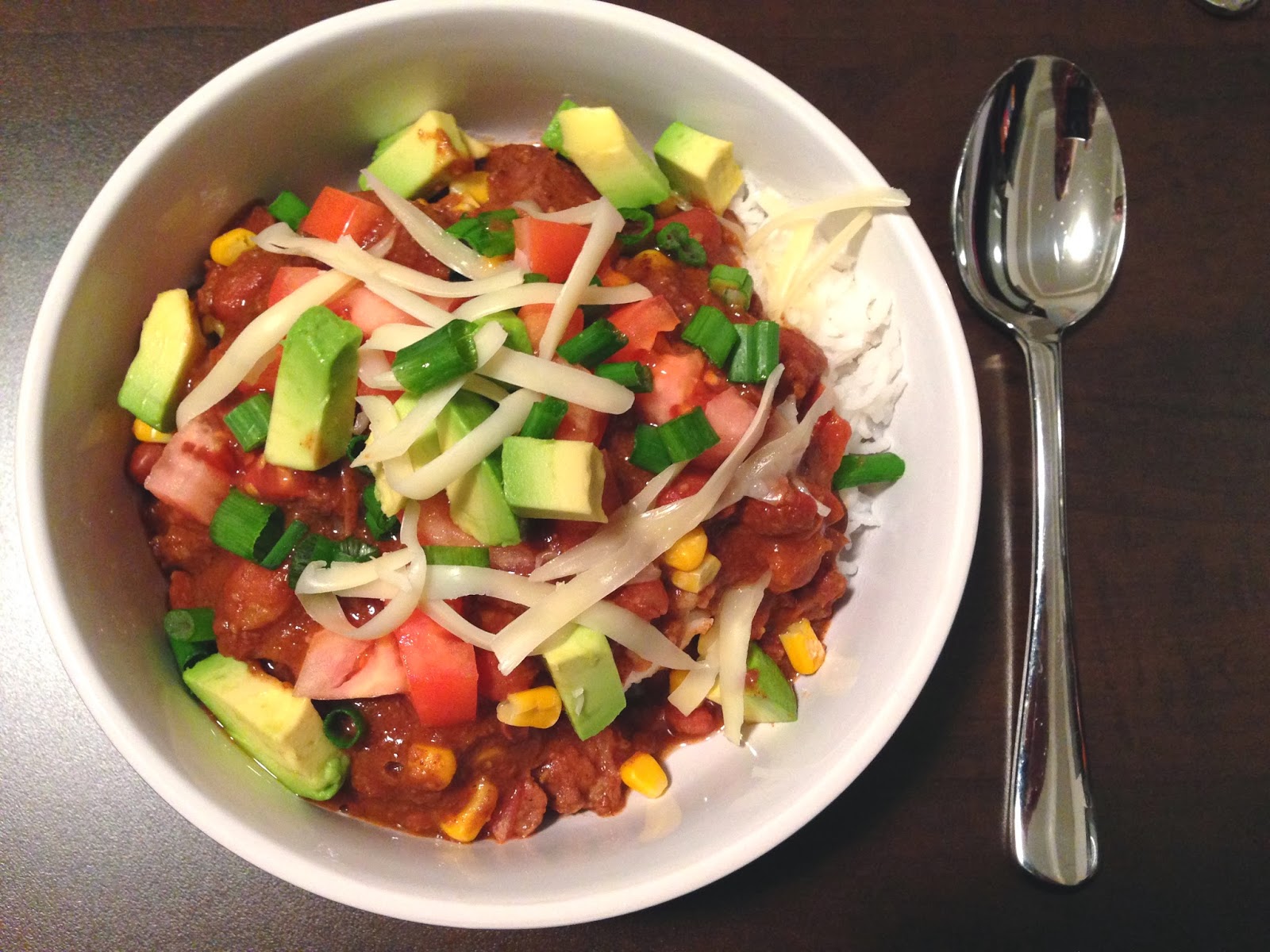 Playing With My Food! Slow Cooker Beef Chili Rice Bowl