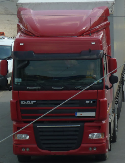 DAF XF 105 410 Red Truck + Gray Curtain Side Trailer