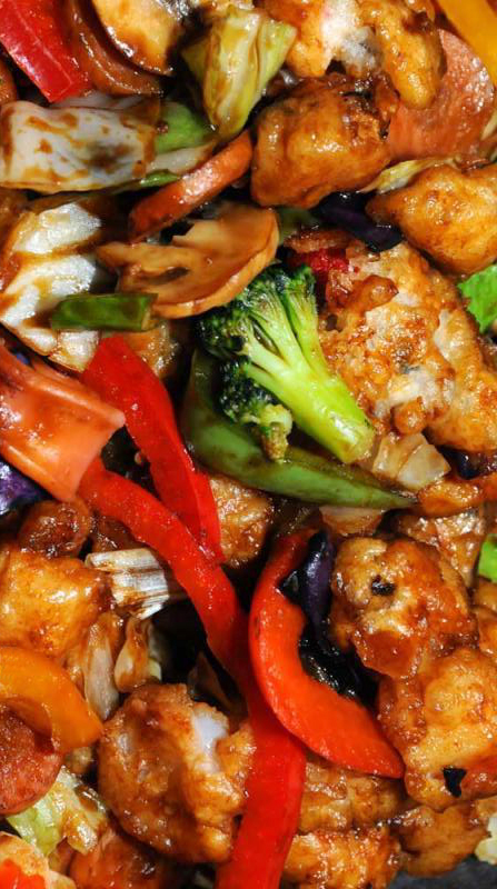 Chicken breasts with mushrooms and vegetables