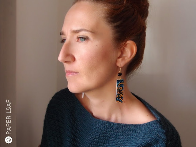 Porcelain Kutani | handpainted paper earrings with black beads | faux broken china | Paper Leaf