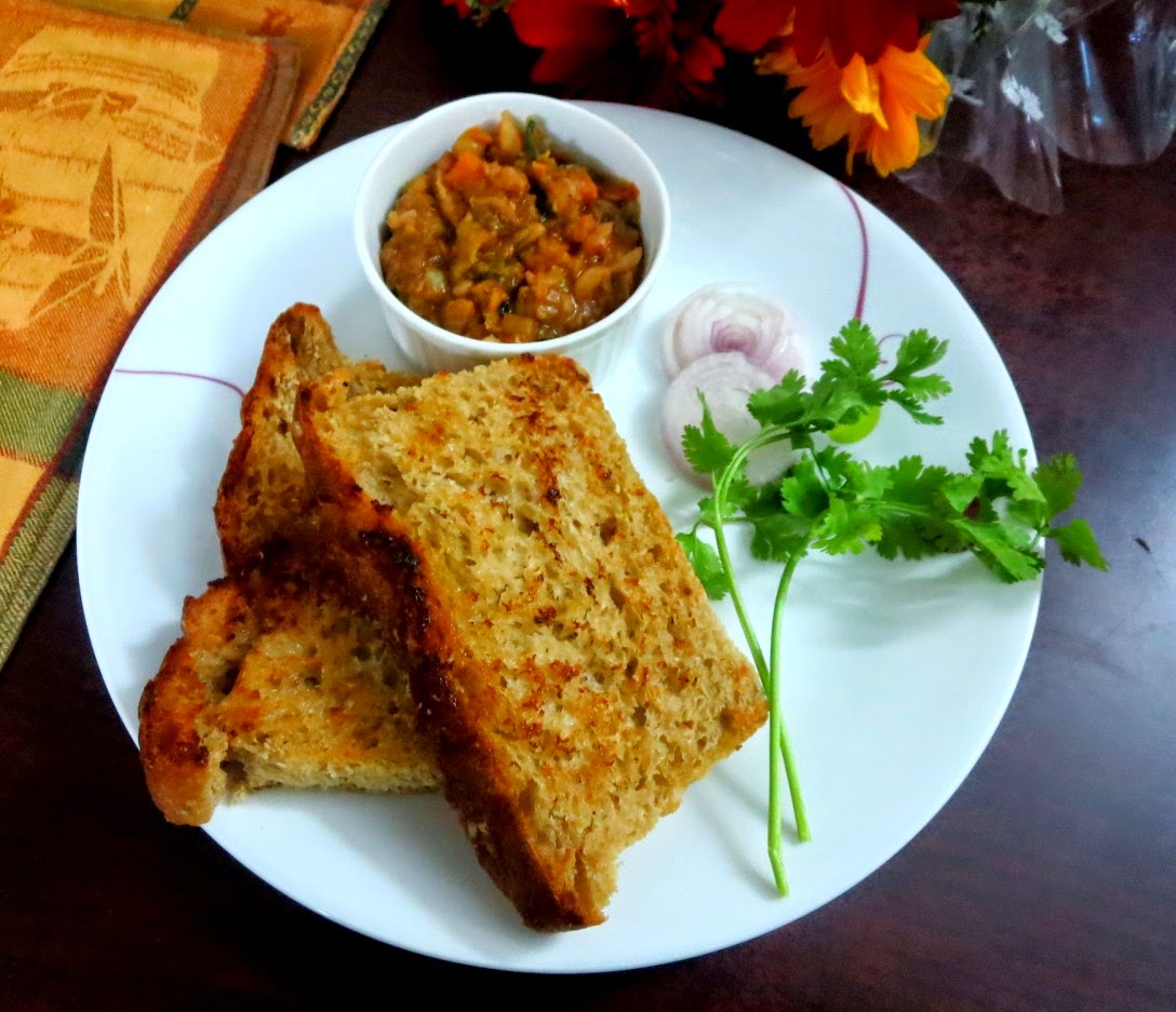 butter pav bhaji with no knead bread