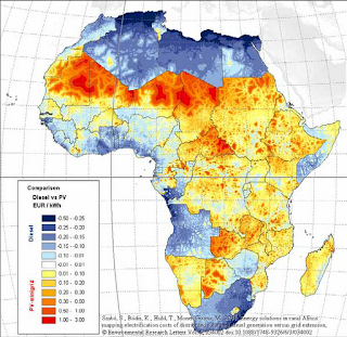 Régions d'Afrique où l'électricité photovoltaïque est moins chère que celle produite par un générateur diesel