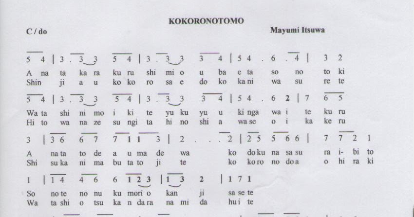 Not Angka Lagu Kokoronotomo Mayumi Itsuwa