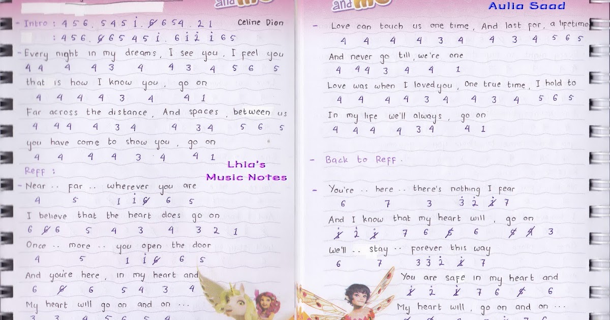 Catatan Not Lagu Celine Dion, &quot;My Heart Will Go On