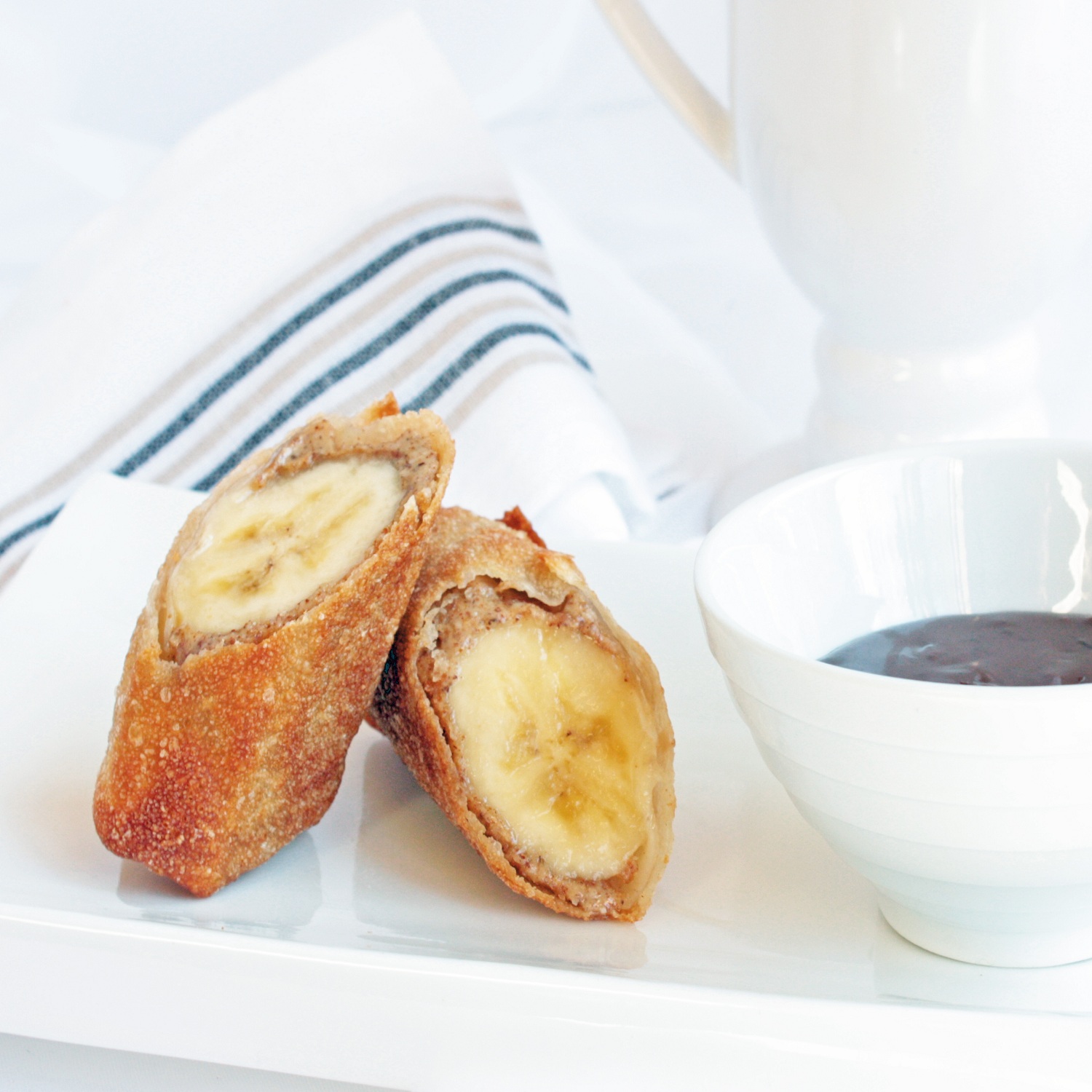 Banana Egg Rolls w/ Chocolate Sauce I Breathe I'm Hungry