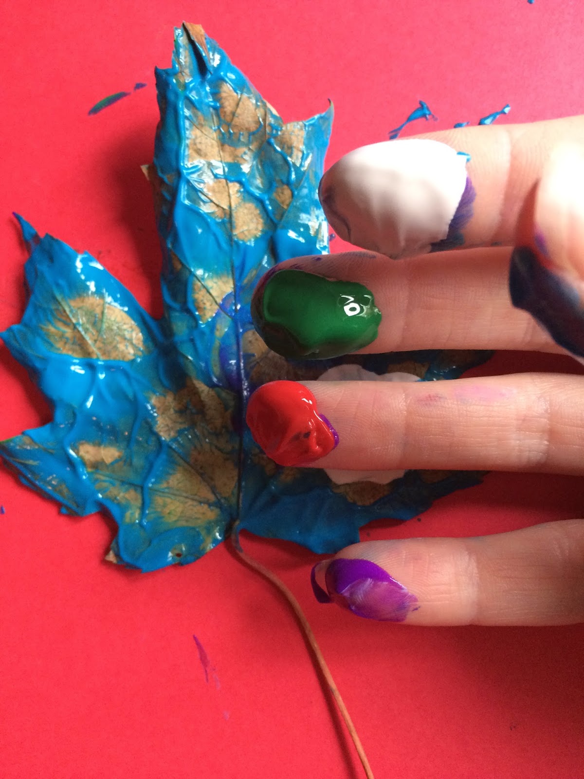 Mini and Mommies Fall Leaf Finger Paint Art