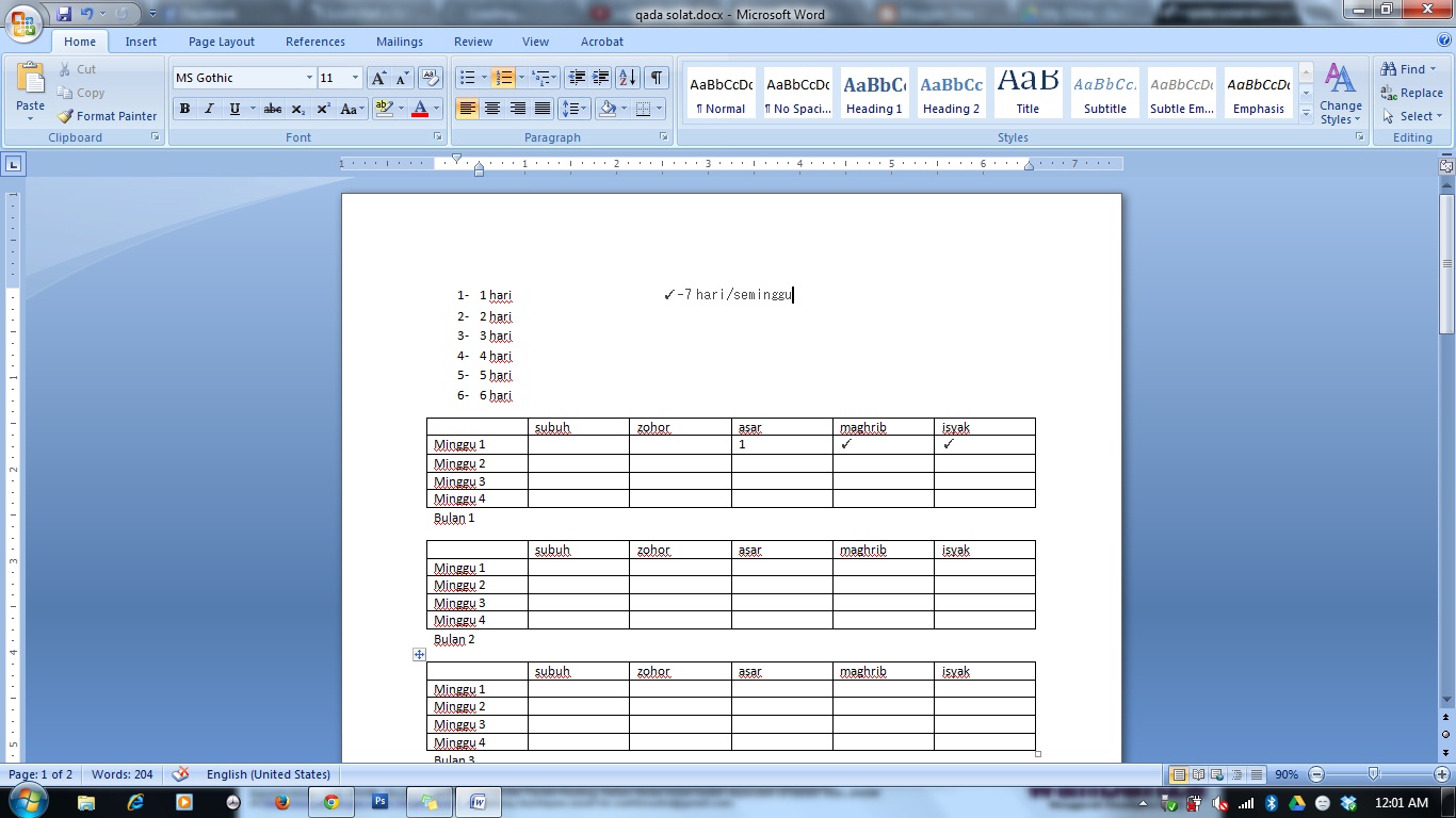One Step Forward Jadual Qada Solat Setahun