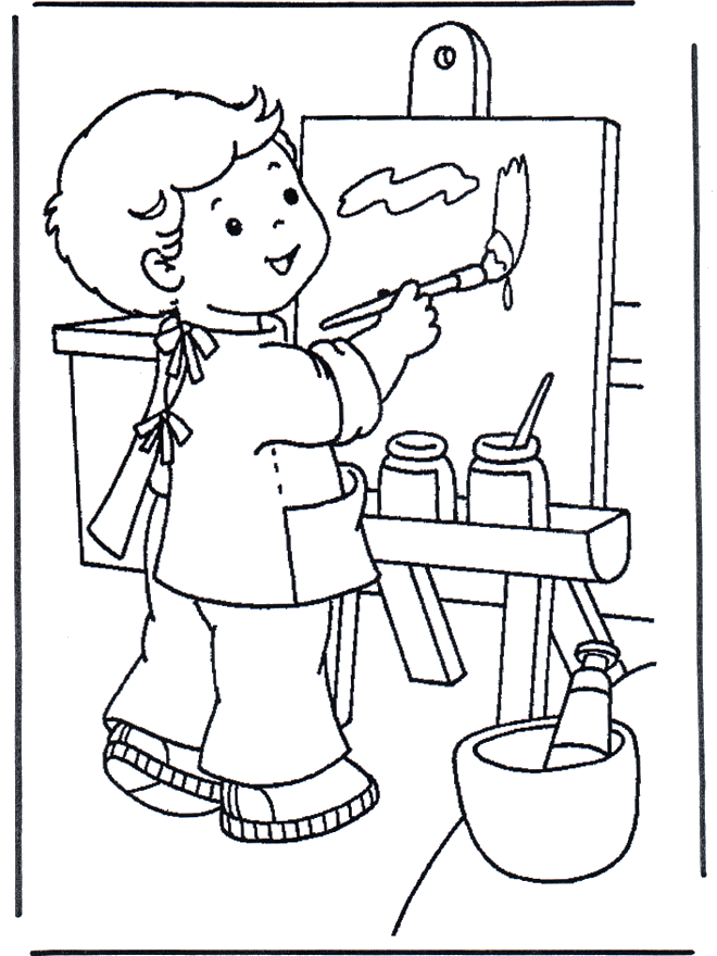 Desenho de Menino pintando quadro para colorir - Tudodesenhos