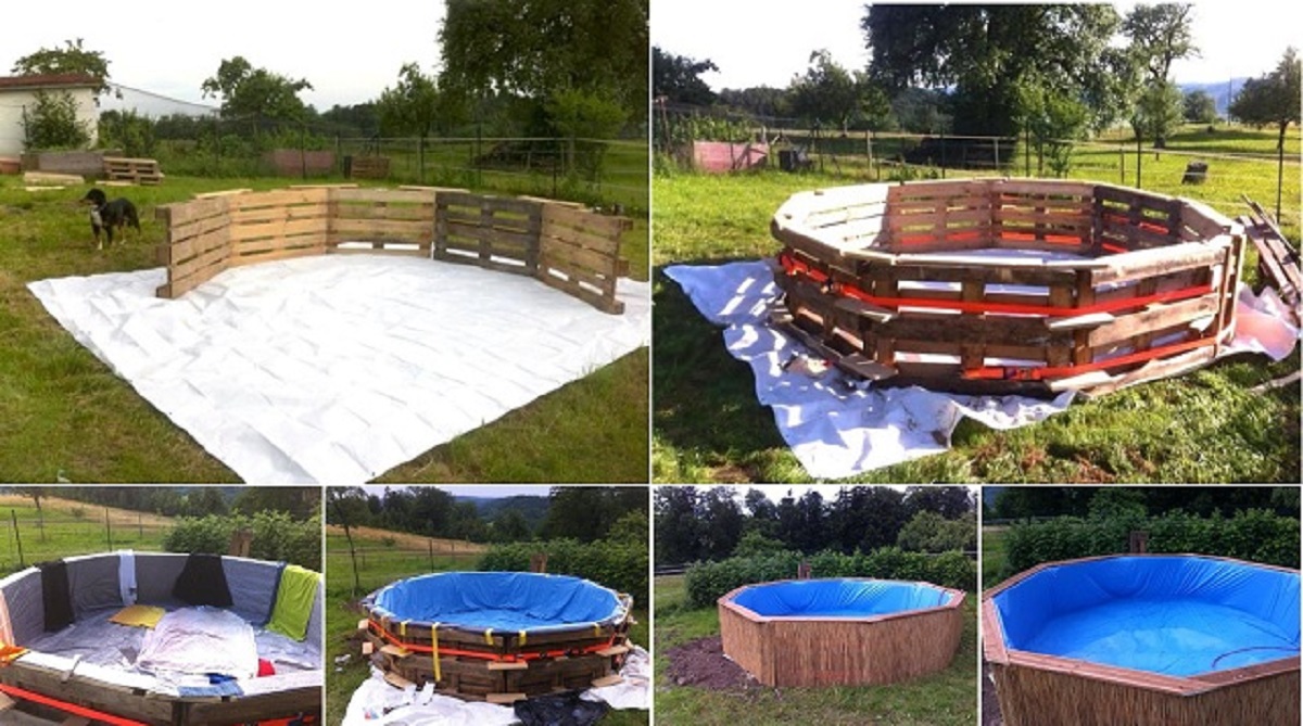 Make a beautiful swimming pool with 10 old pallets and 80