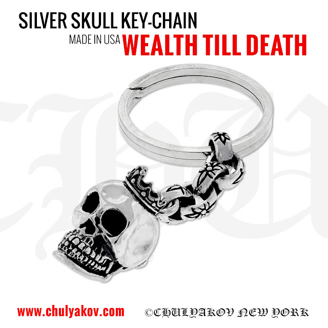 Designer Rock Hiphop gothic 925 Sterling Silver Skull Key-chain