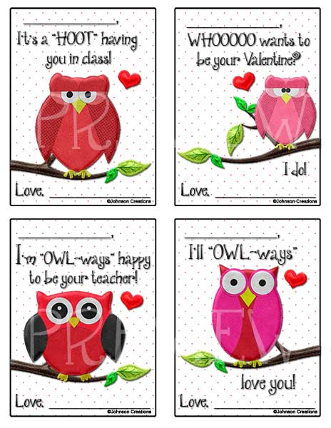 Johnson Creations: Bee & Frog & Owl & Monkey Valentines