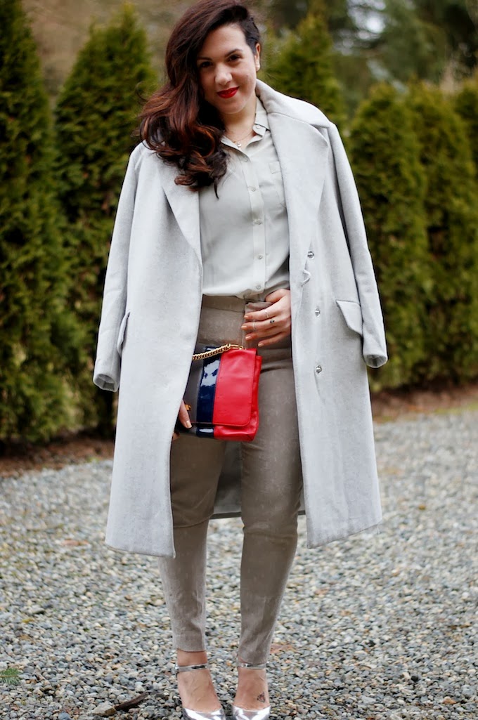 All grey outfit HM wool coat Zara jacquard pants Vancouver fashion blog Covet and Acquire