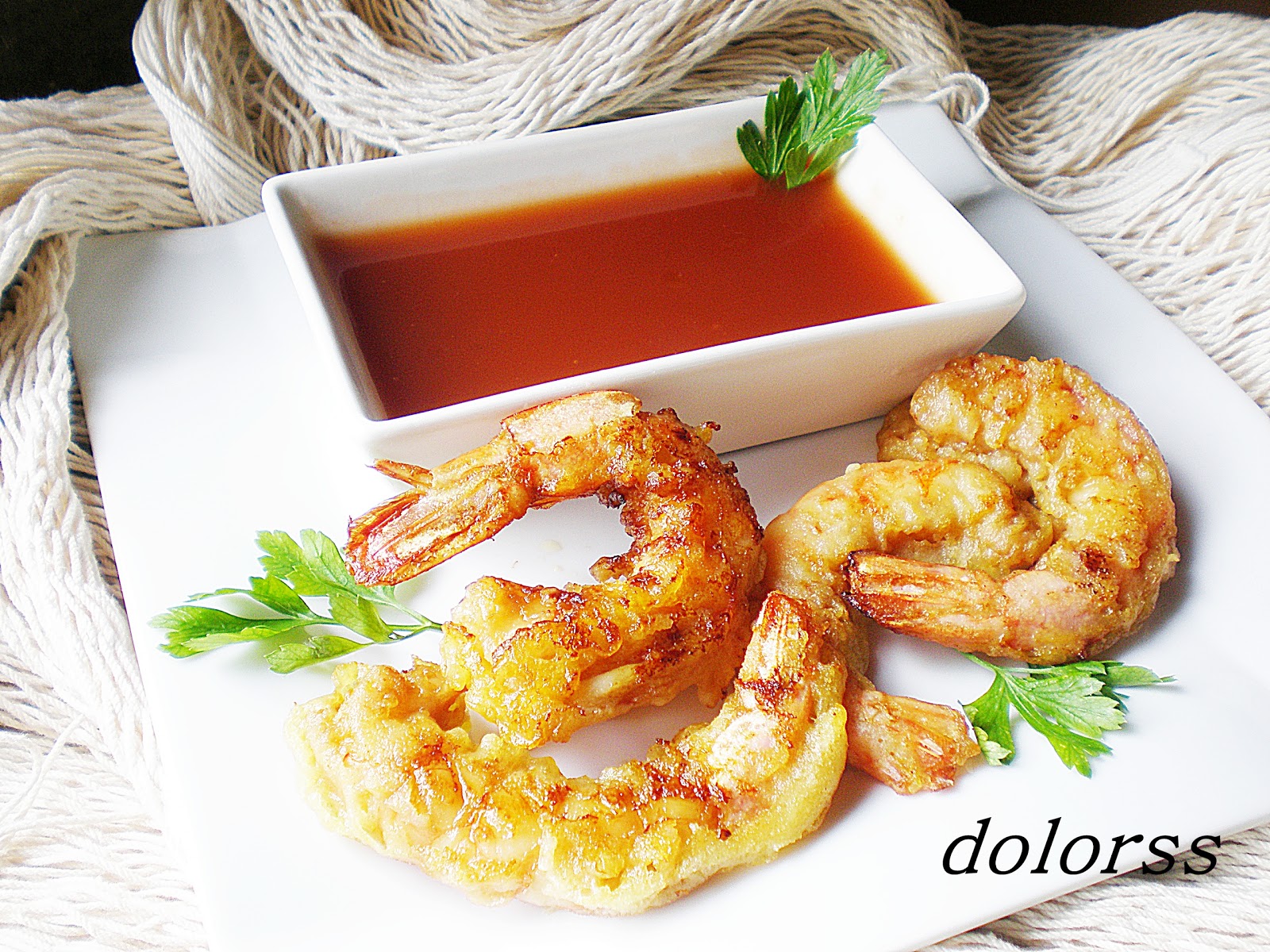 Blog de cuina de la dolorss Gambas en tempura con salsa agriducle