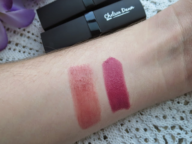 a picture of Chelsea Dawn Lipsticks in Seduce and Dolce (swatch)