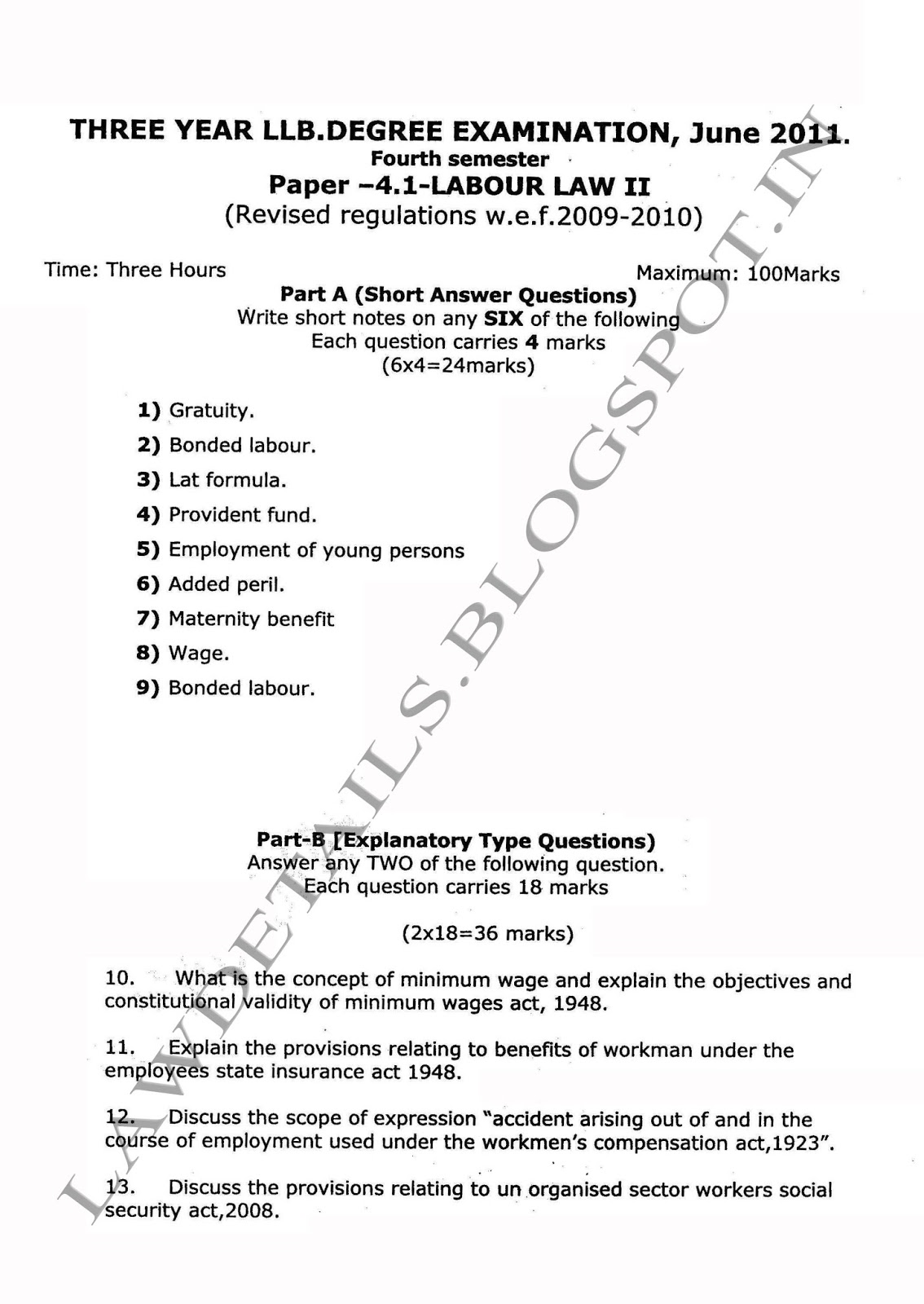 LAWDETAILS.BLOGSPOT.IN 4.1 LABOUR LAW II (S.V.UNIVERSITY OLD
